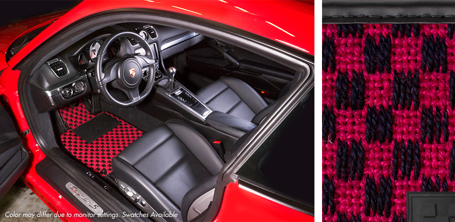 red and black car mats
