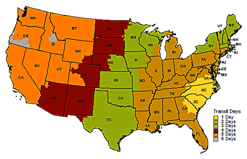 USA Lower 48 shipping map